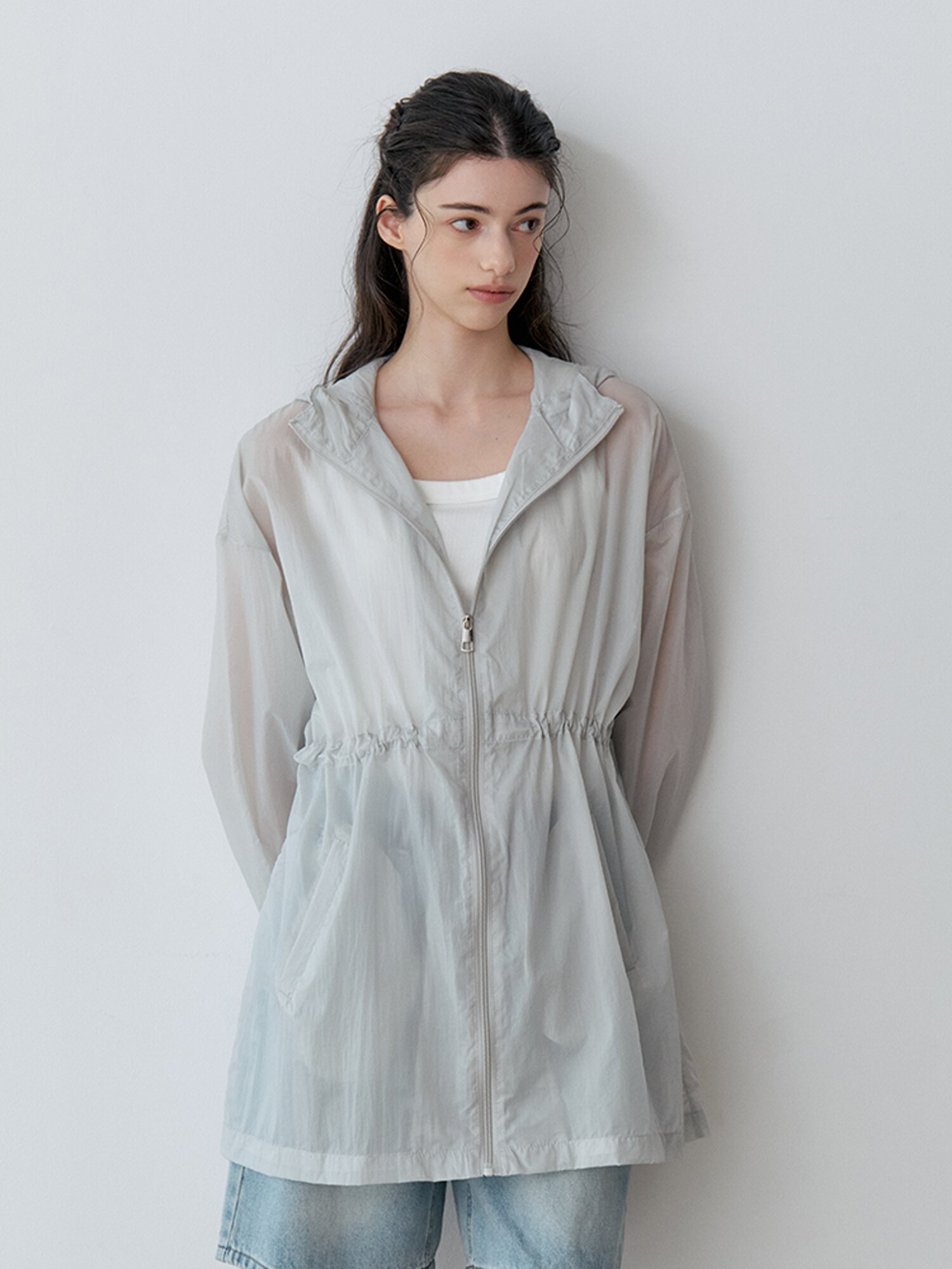 SHEER HOODED ZIP-UP JUMPER (LMT)