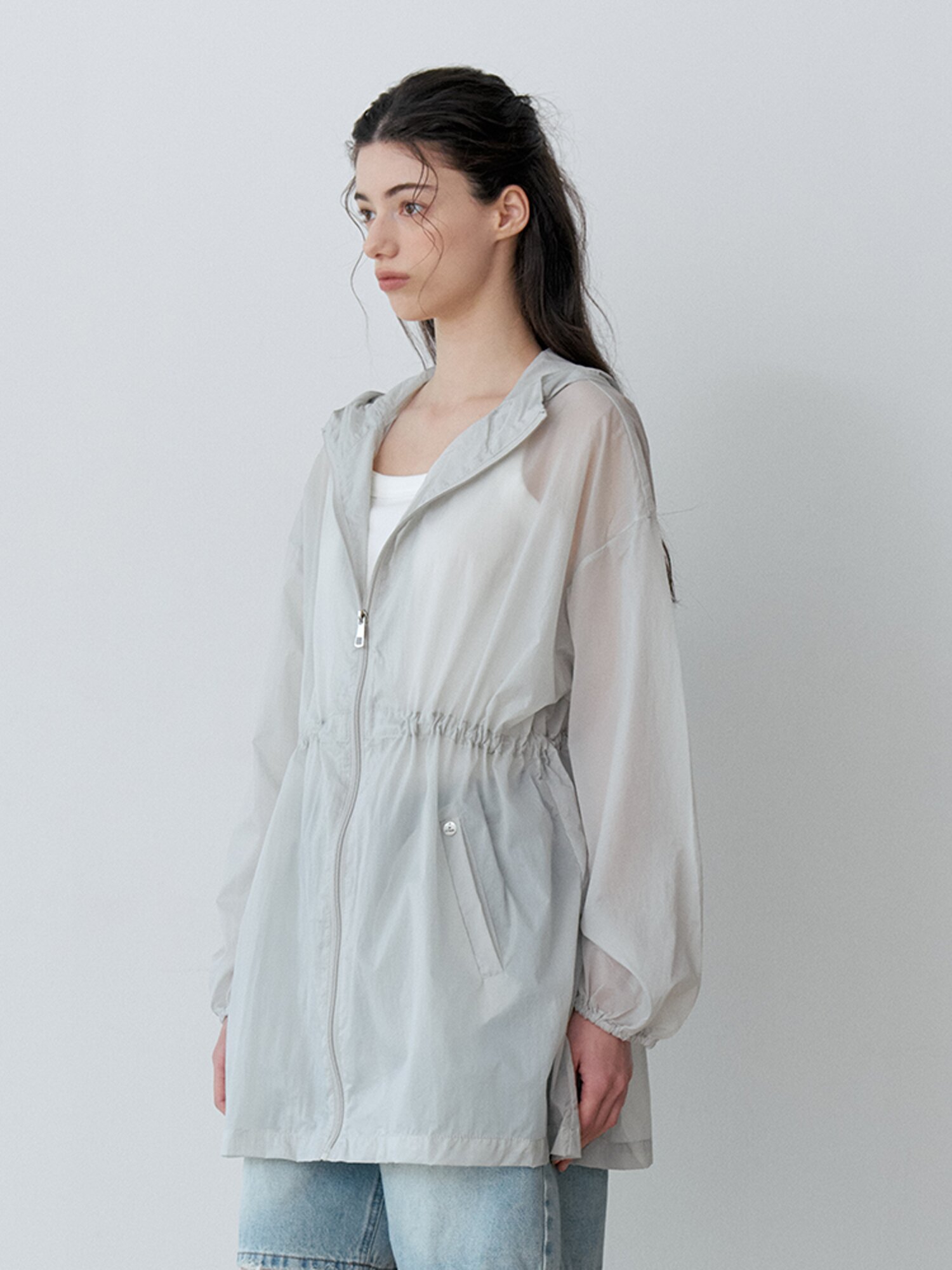 SHEER HOODED ZIP-UP JUMPER (LMT)