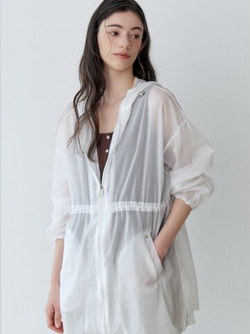 SHEER HOODED ZIP-UP JUMPER (WH)