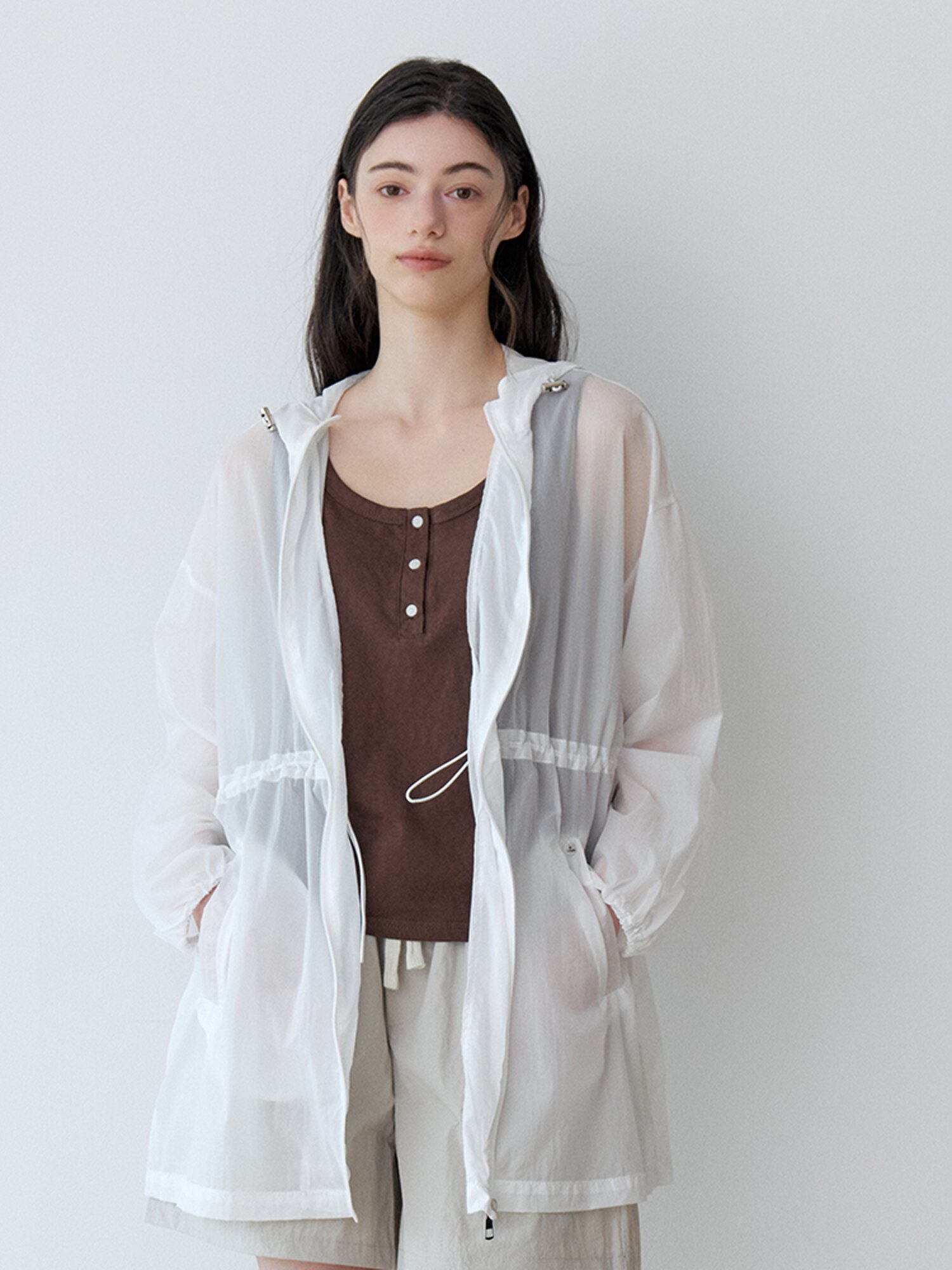 SHEER HOODED ZIP-UP JUMPER (WH)