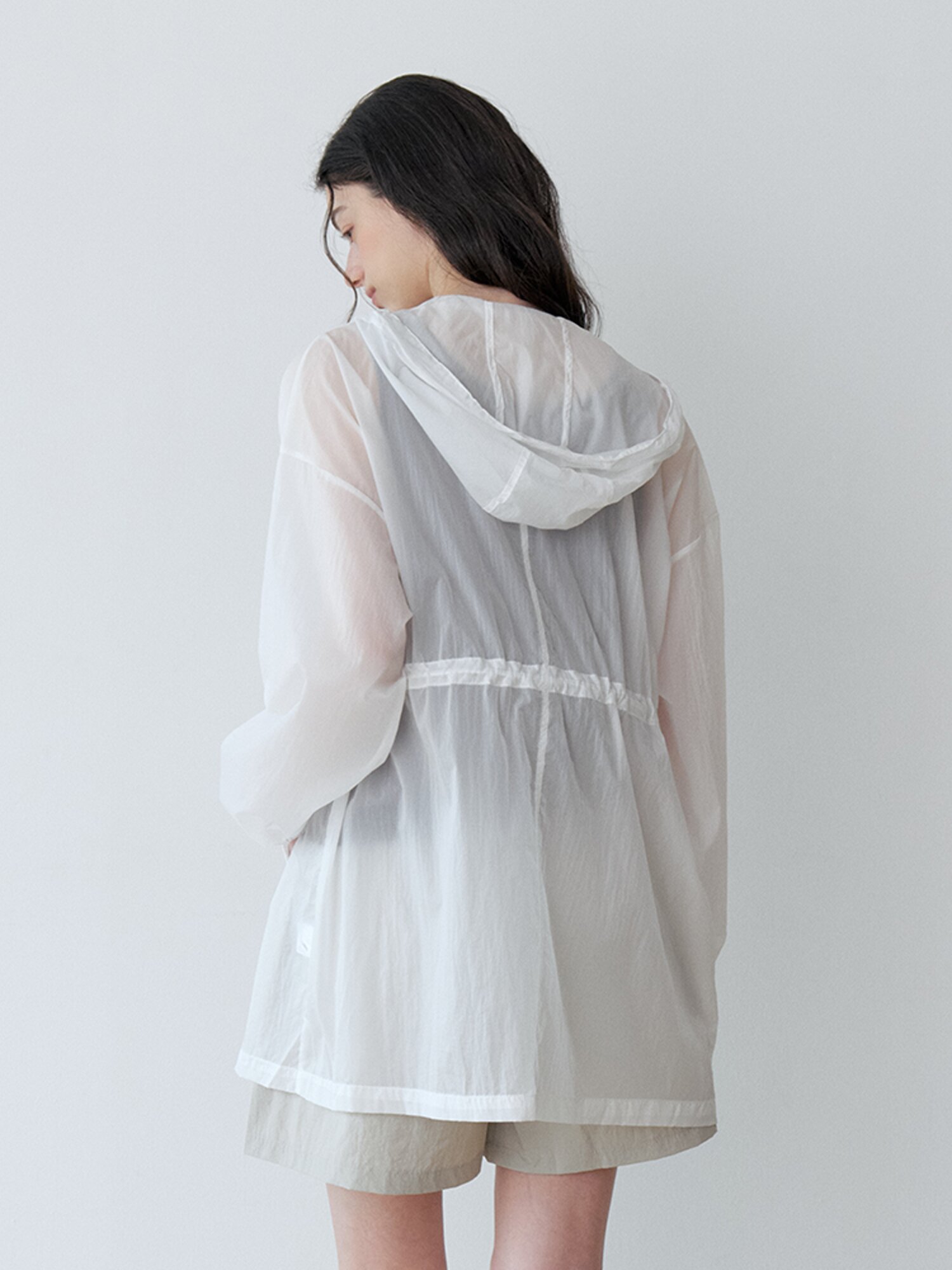 SHEER HOODED ZIP-UP JUMPER (WH)