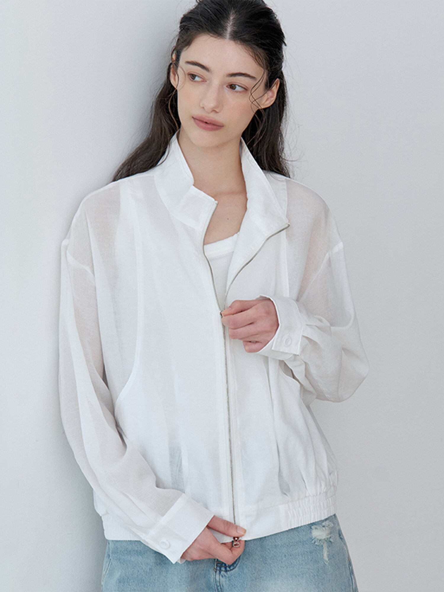 STAND NECK ZIP-UP JUMPER (WH)