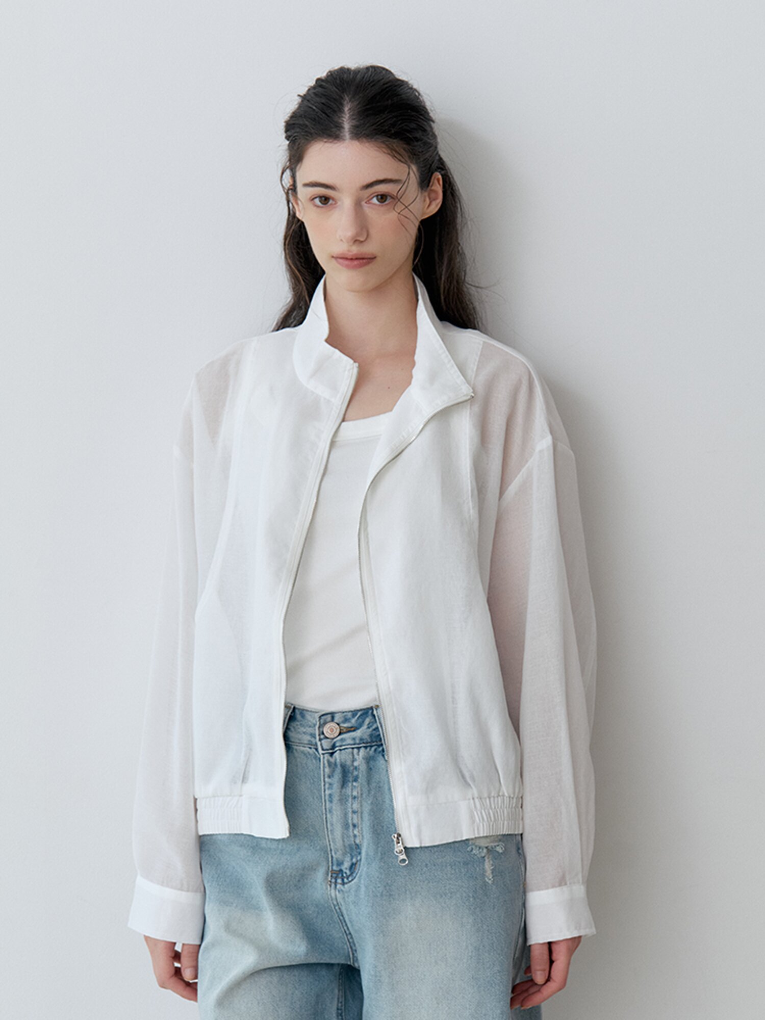 STAND NECK ZIP-UP JUMPER (WH)