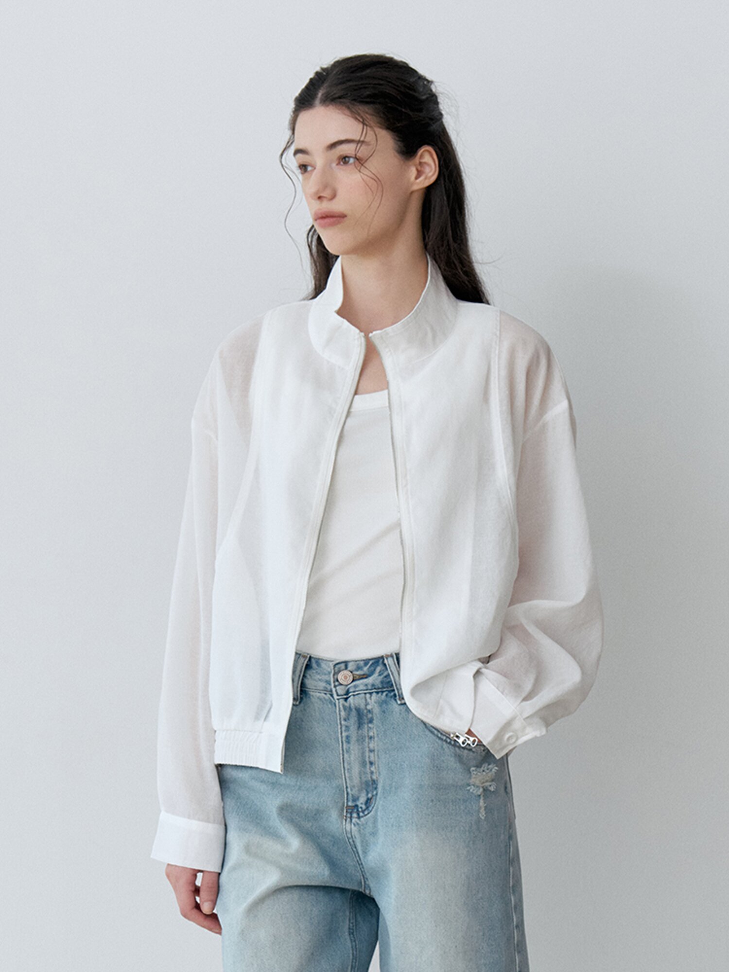 STAND NECK ZIP-UP JUMPER (WH)