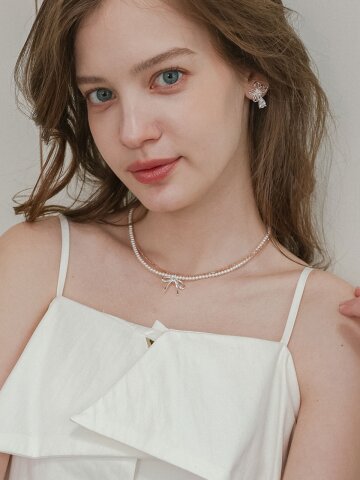 DD_Double pearl bow necklace_SILVER