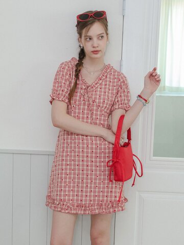 DD_Heart check frill mini dress_RED