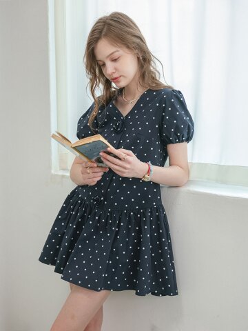 DD_Rose button dot mini dress_NAVY
