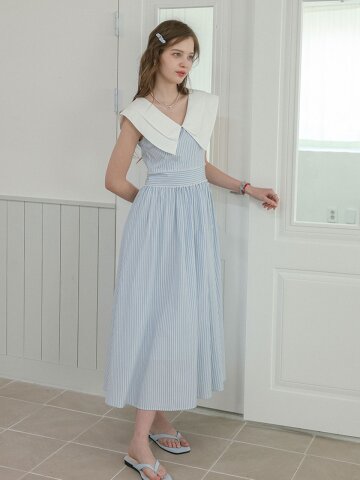 DD_Big collar stripe dress_BLUE