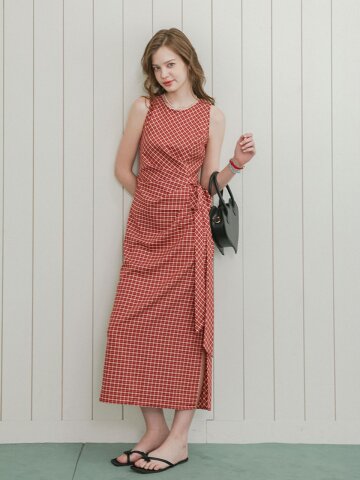 DD_Check wrap sleeveless dress_2color