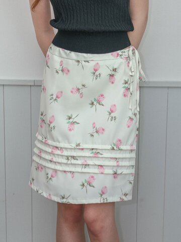 DD_Rose print shirring mini skirt_IVORY