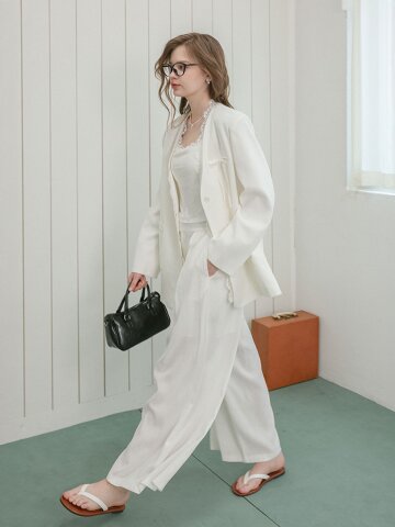 DD_Casual chic lace jacket and pants set_WHITE