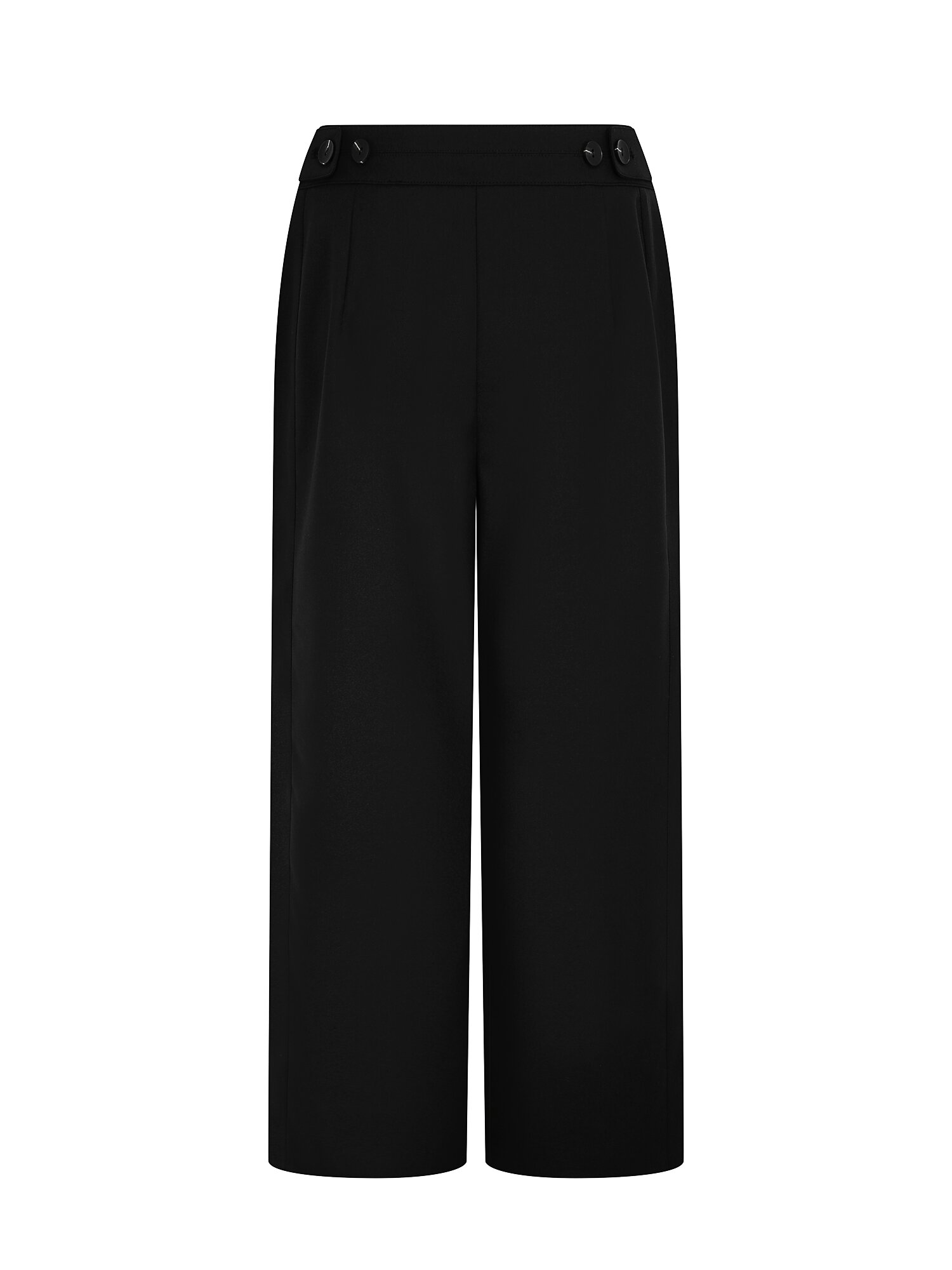 탭 장식 와이드 크롭 팬츠 (BLACK)