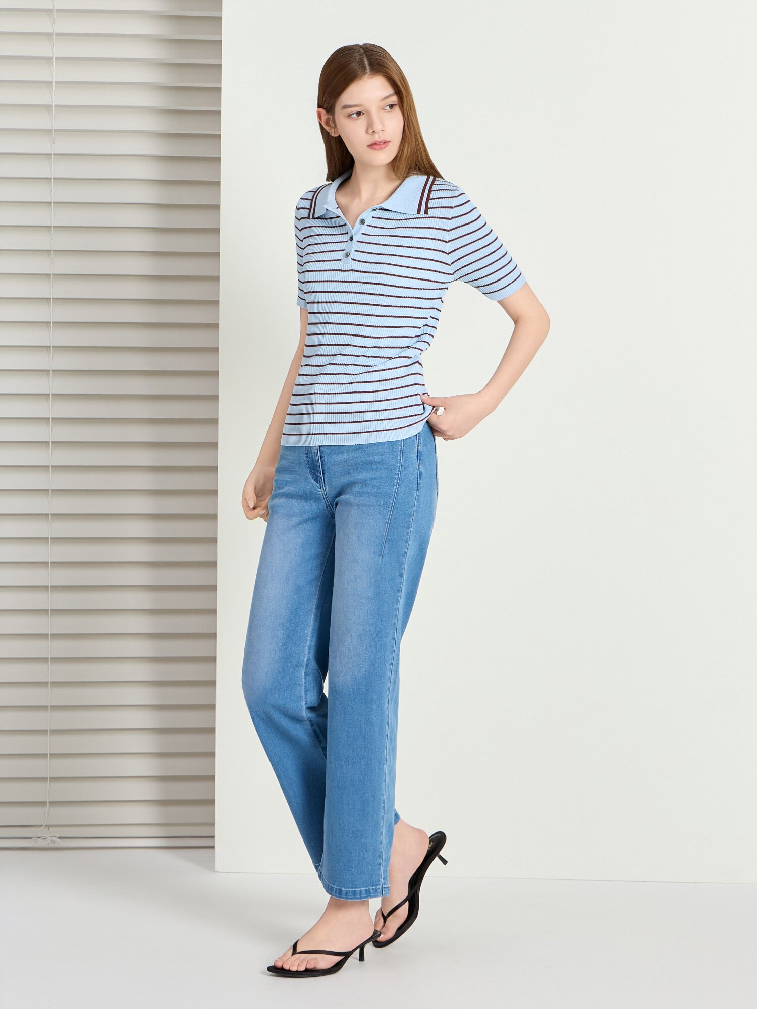 다트 인밴딩 일자핏 데님 팬츠 (BLUE)