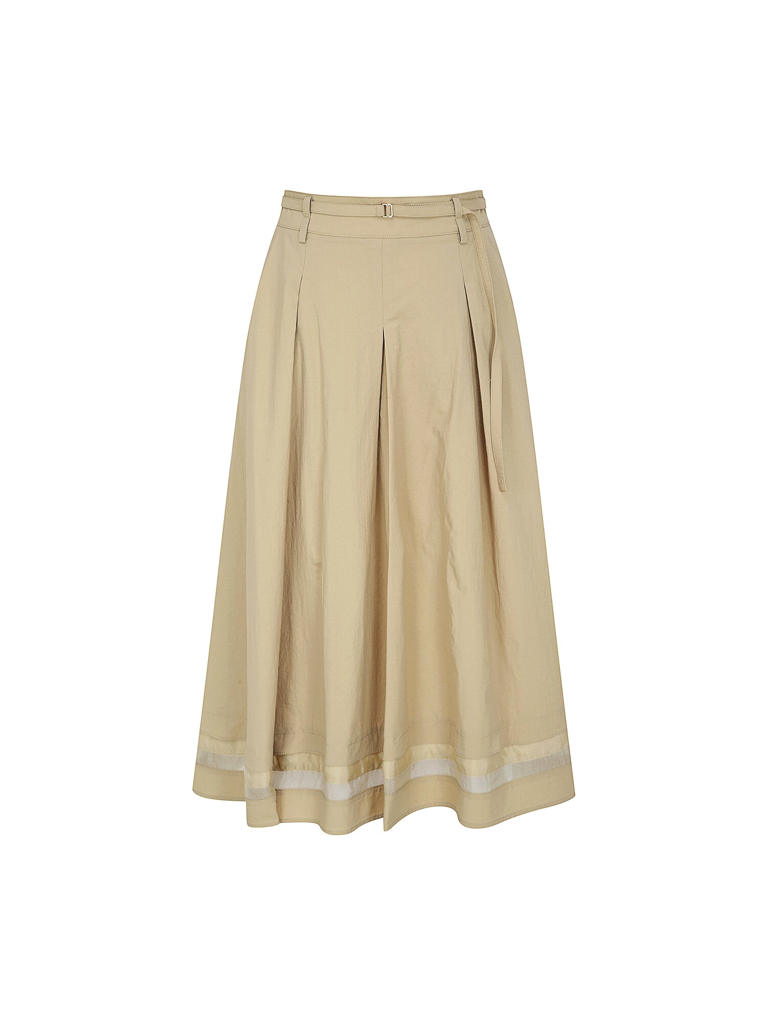 시스루 헴 벨트 플레어 스커트 (LIGHT BEIGE)