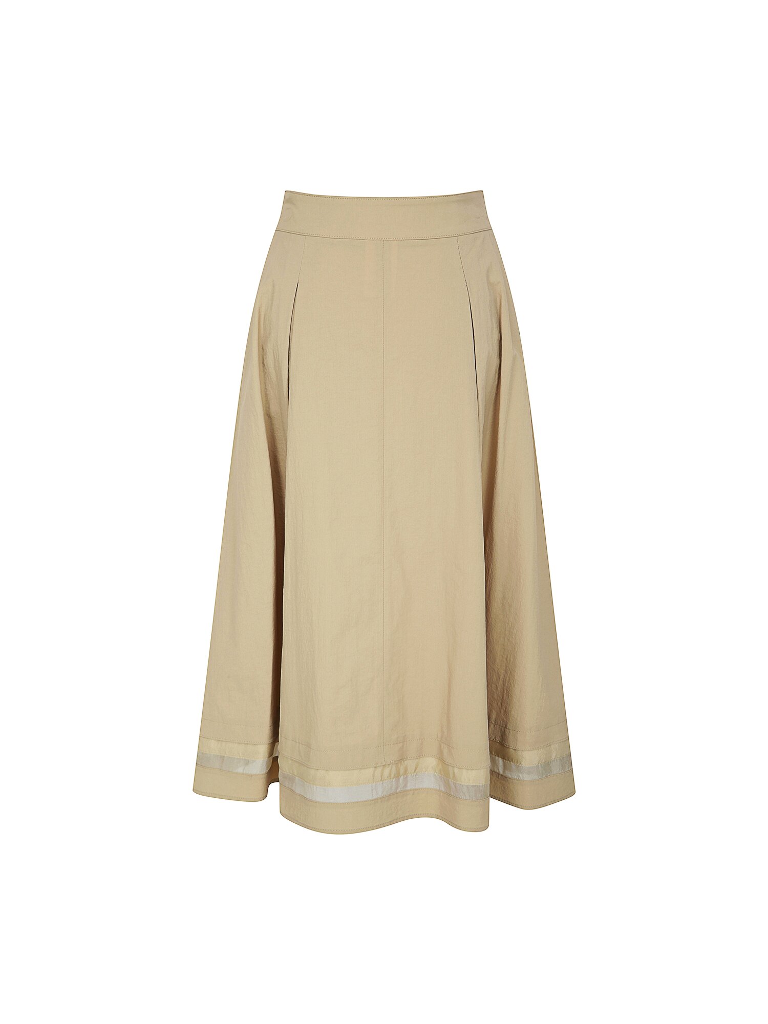 시스루 헴 벨트 플레어 스커트 (LIGHT BEIGE)