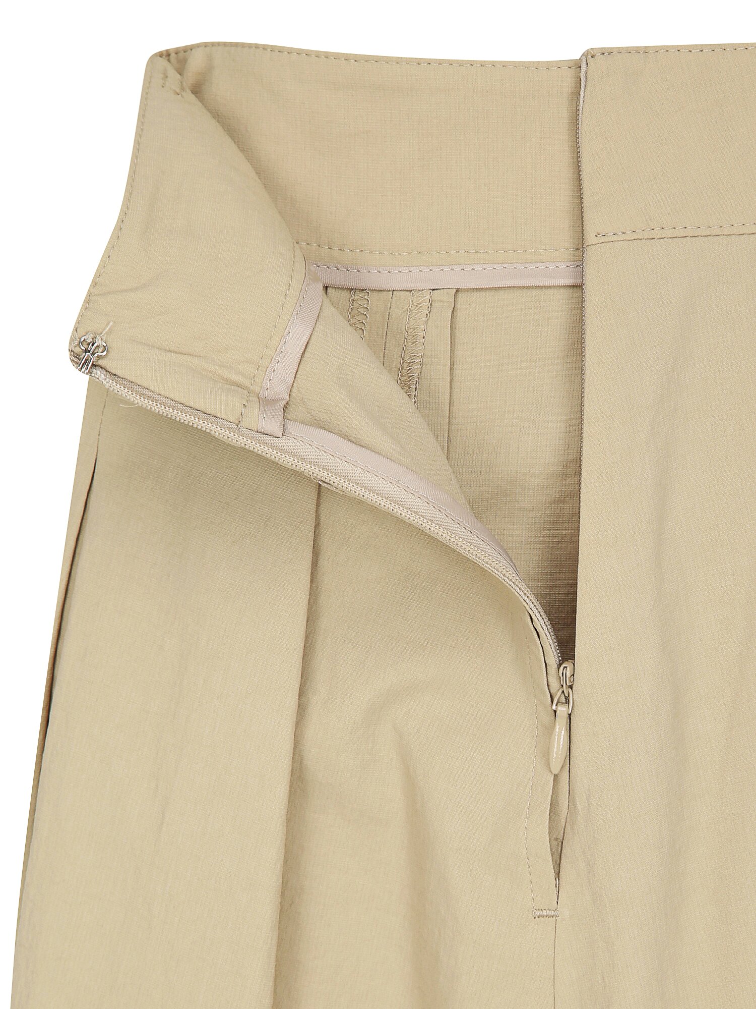 시스루 헴 벨트 플레어 스커트 (LIGHT BEIGE)