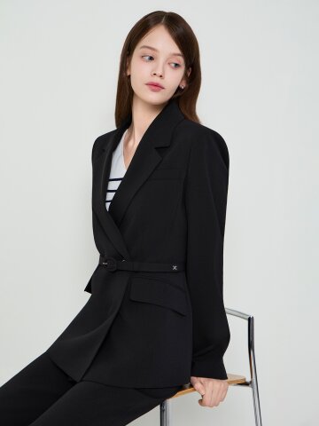 벨티드 테일러드 더블 원버튼 재킷 