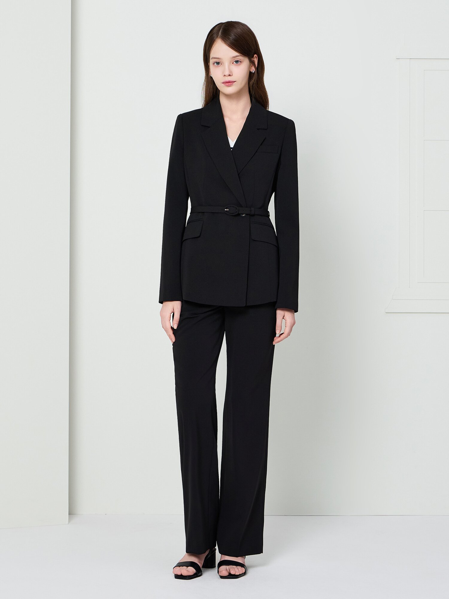 벨티드 테일러드 더블 원버튼 재킷 (BLACK)