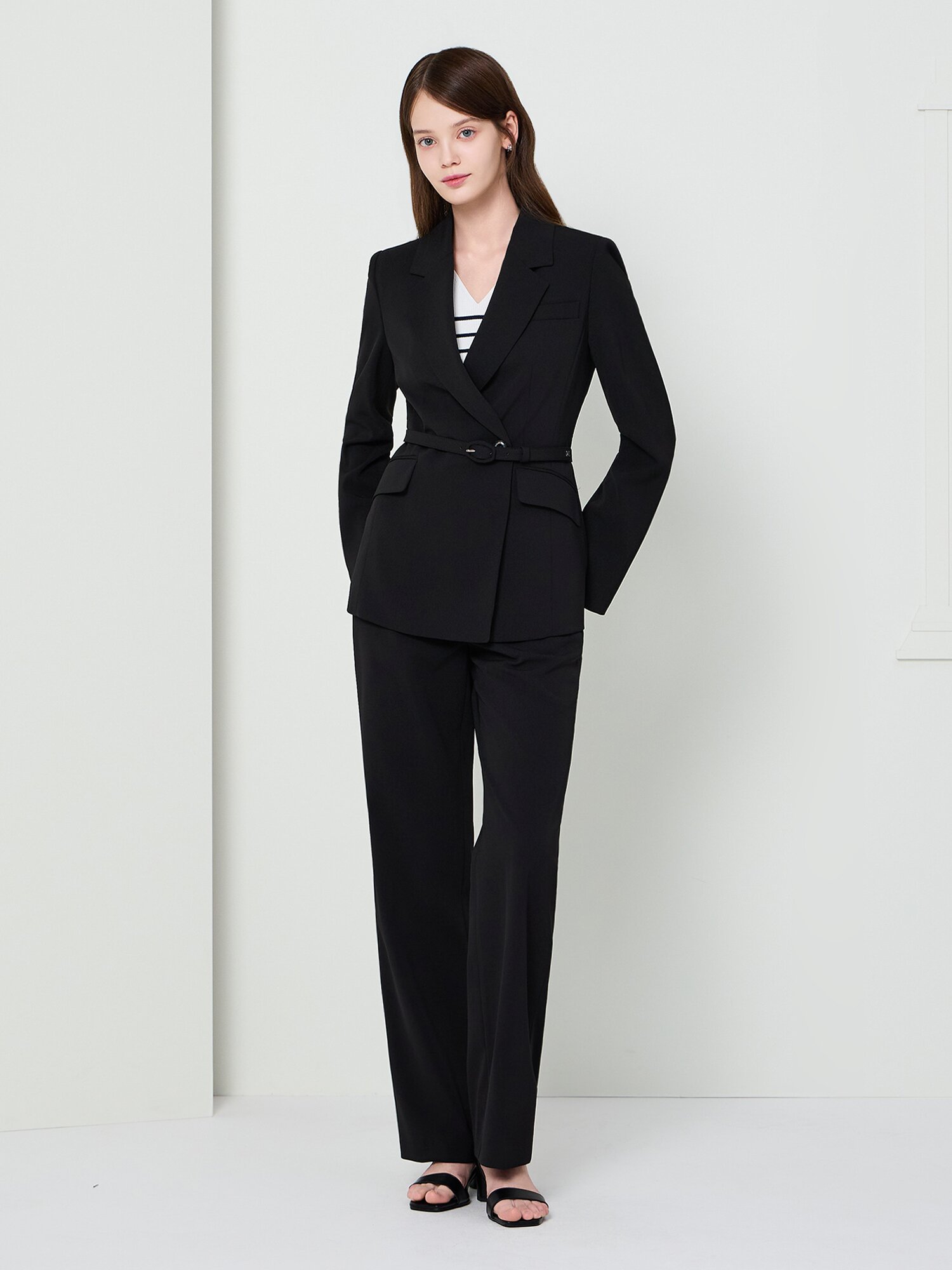 벨티드 테일러드 더블 원버튼 재킷 (BLACK)