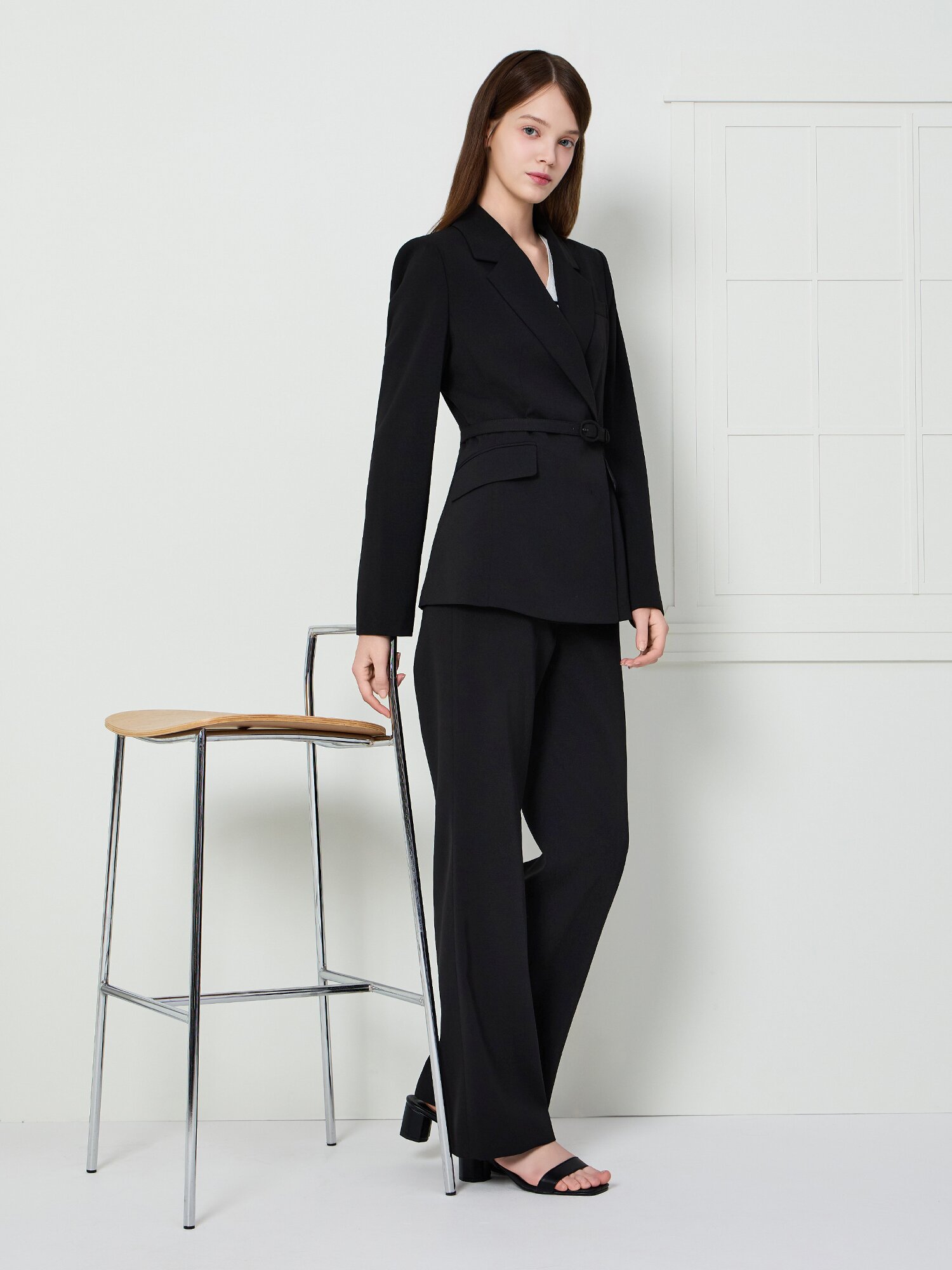 벨티드 테일러드 더블 원버튼 재킷 (BLACK)