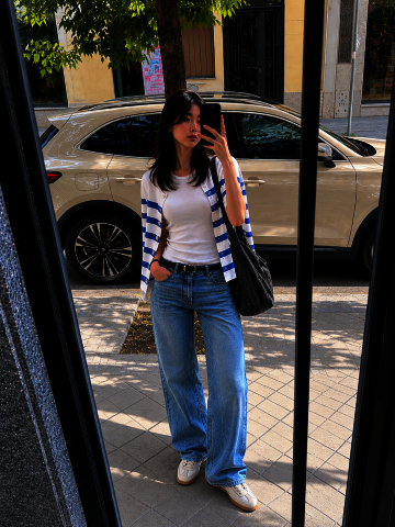 스트라이프 칼라 크롭 가디건 (STRIPE BLUE)