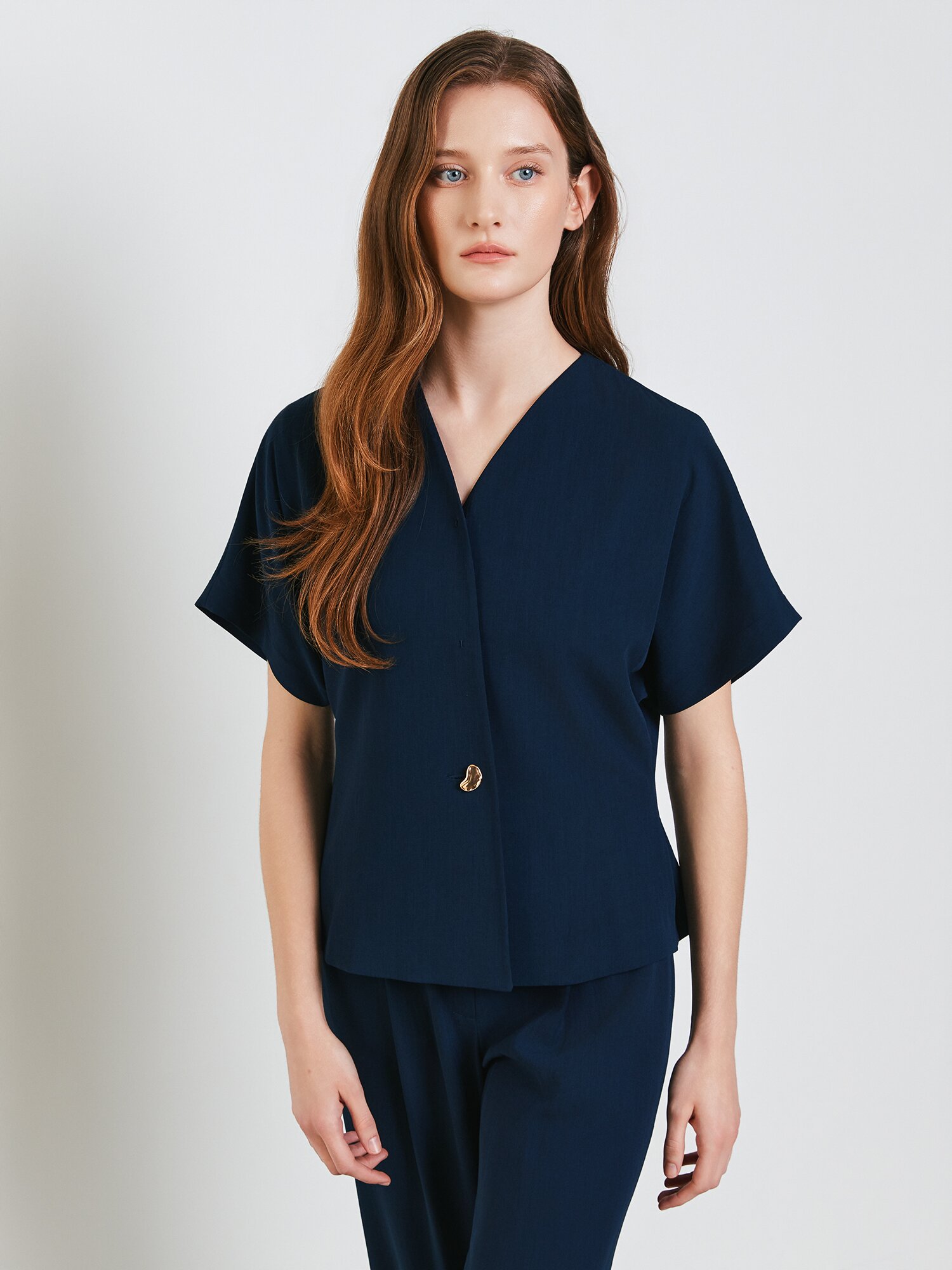 린넨 돌먼 슬리브 브이넥 재킷 (NAVY)