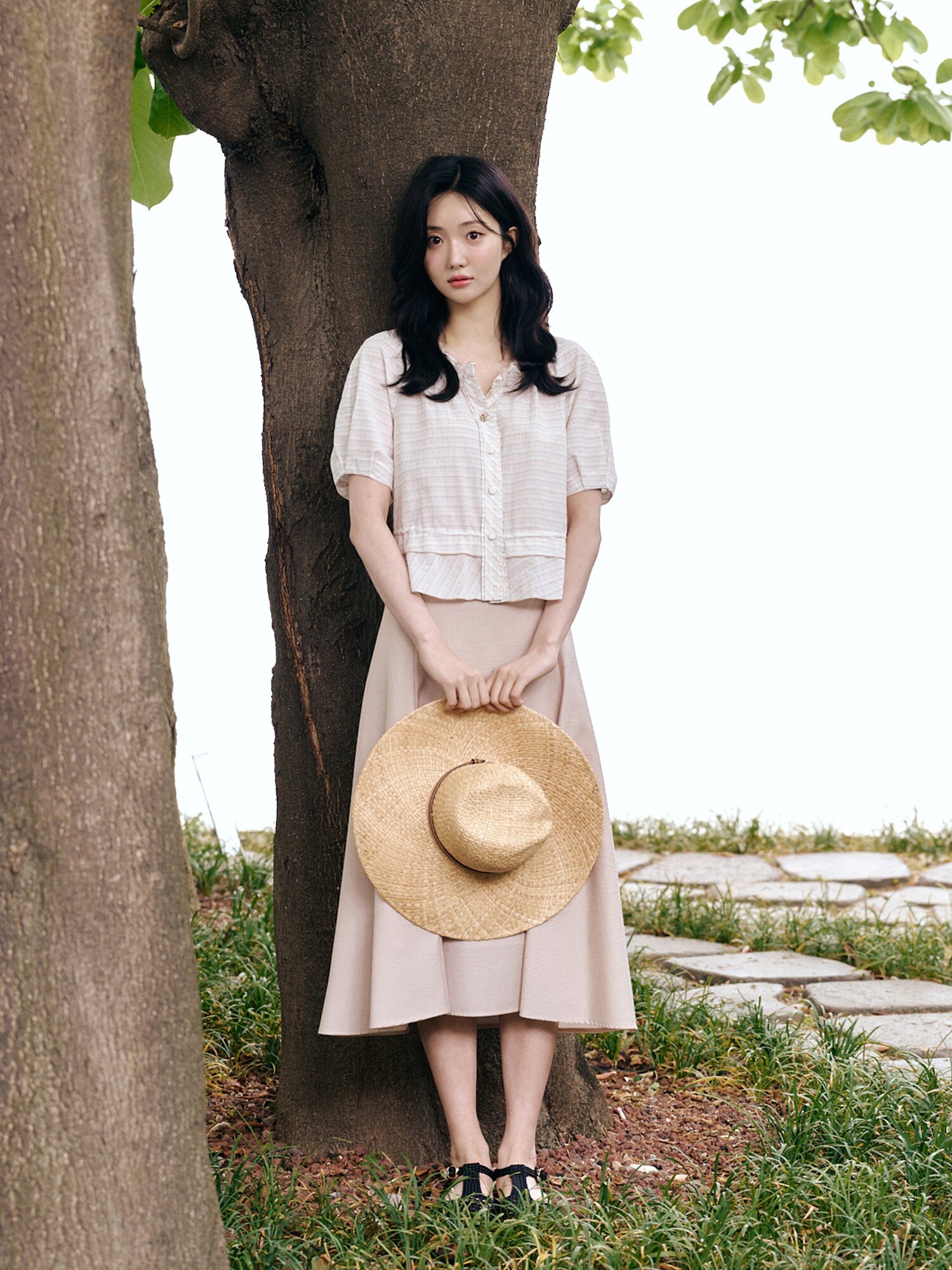 울 언밸런스 플레어 스커트 (LIGHT BEIGE)