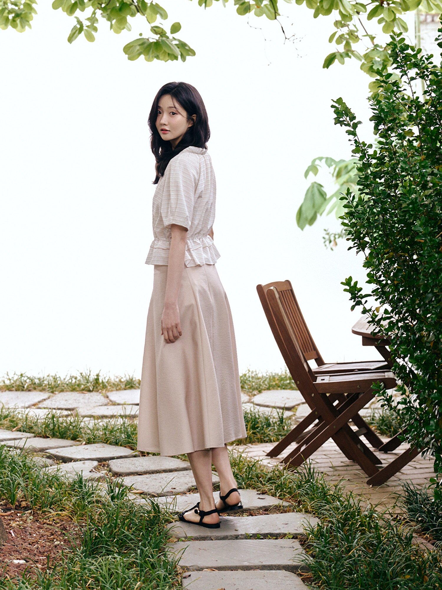 울 언밸런스 플레어 스커트 (LIGHT BEIGE)