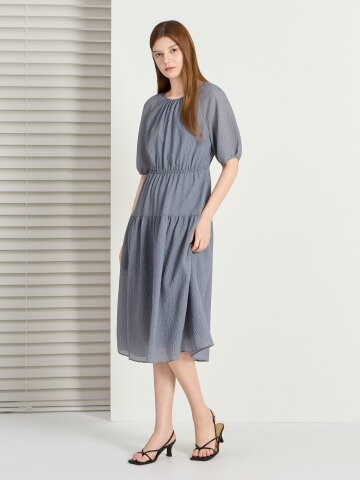 텍스쳐 셔링 밴딩 플레어 원피스 