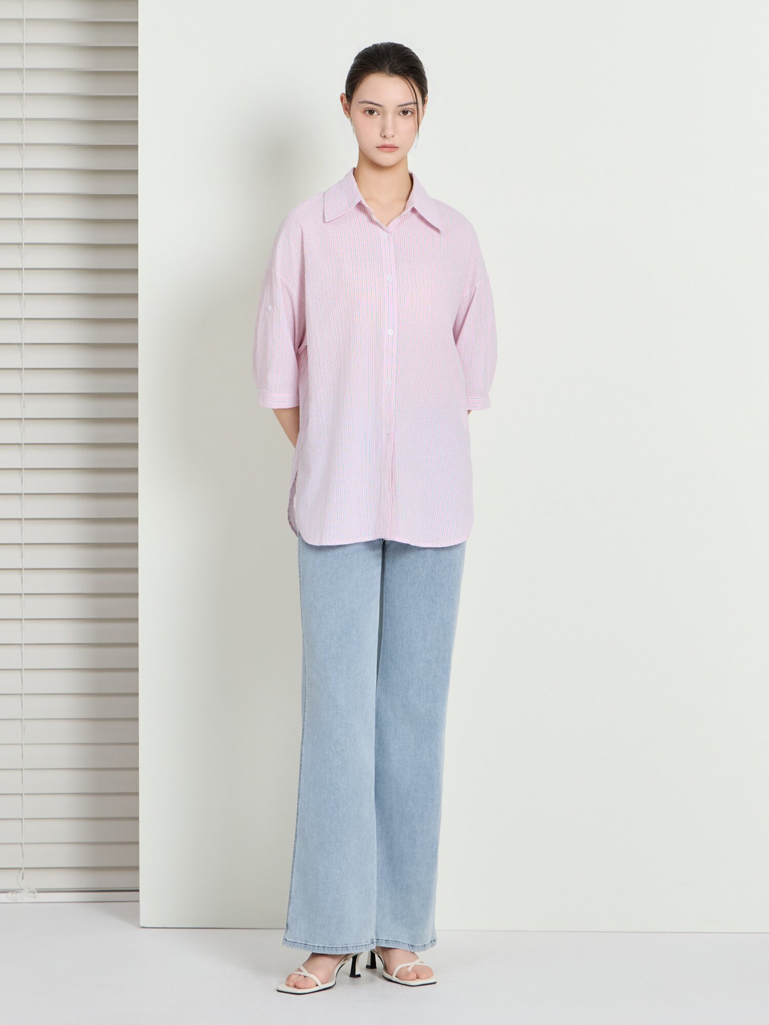 사선 포켓 세미 와이드 데님 팬츠 (LIGHT BLUE)