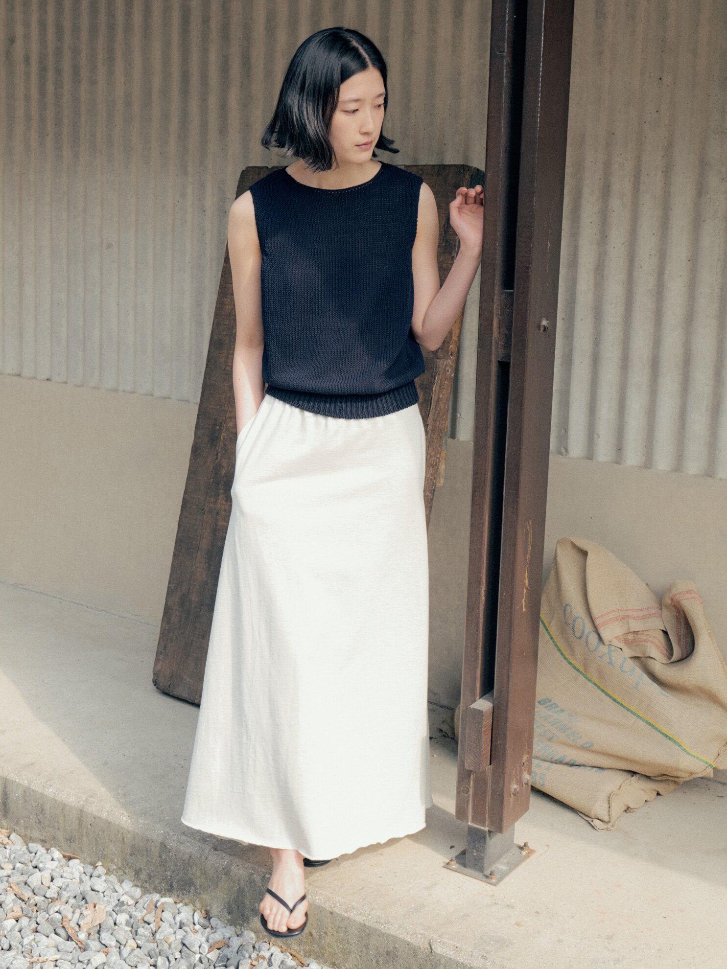 PK Cotton A-Line Skirt_OATMEAL