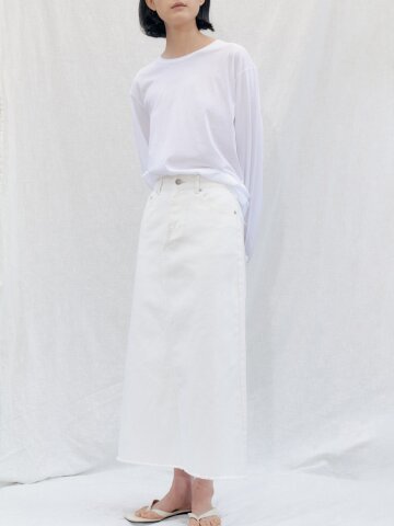 Edge Cutting Denim Skirt_WHITE