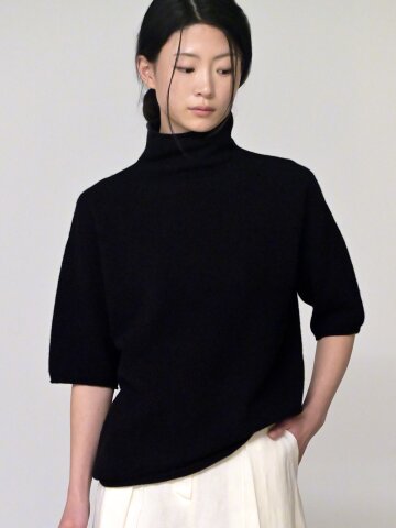 WOOL HALFNECK WHOLEGARMENT KNIT BLACK