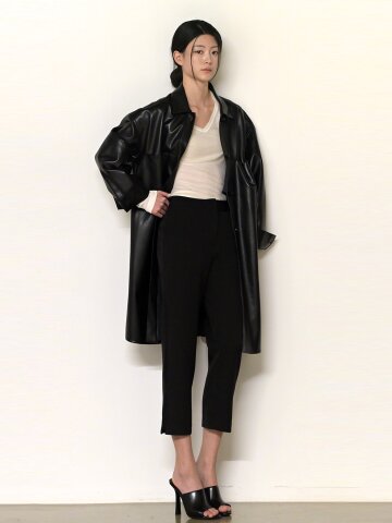 LEATHER LONG SHIRT JACKET BLACK