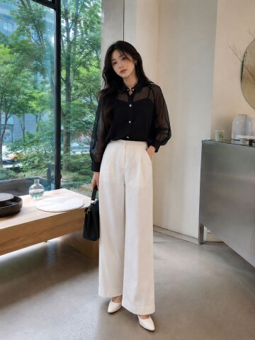 루즈핏 칼라 블라우스 +이너 세트 (BLACK)