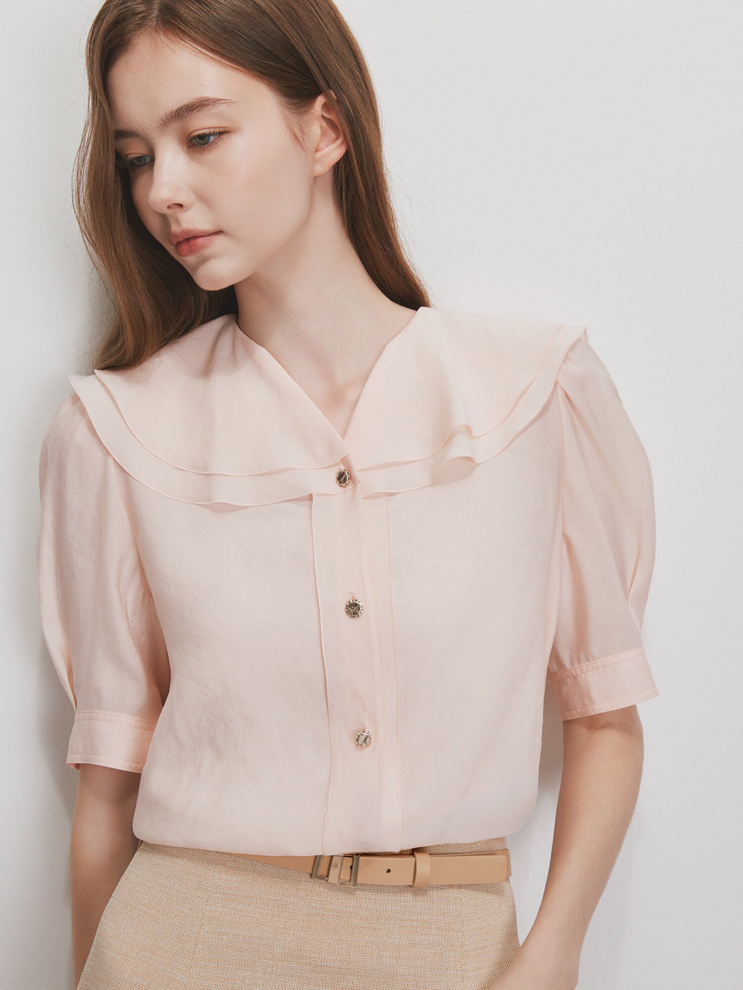 러플 칼라 블라우스 +이너 세트 (LIGHT BEIGE)