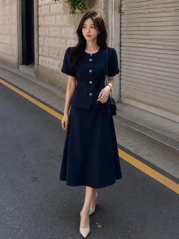 포멀 잔조직 플레어 스커트 