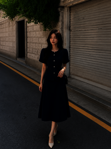 포멀 잔조직 플레어 스커트 