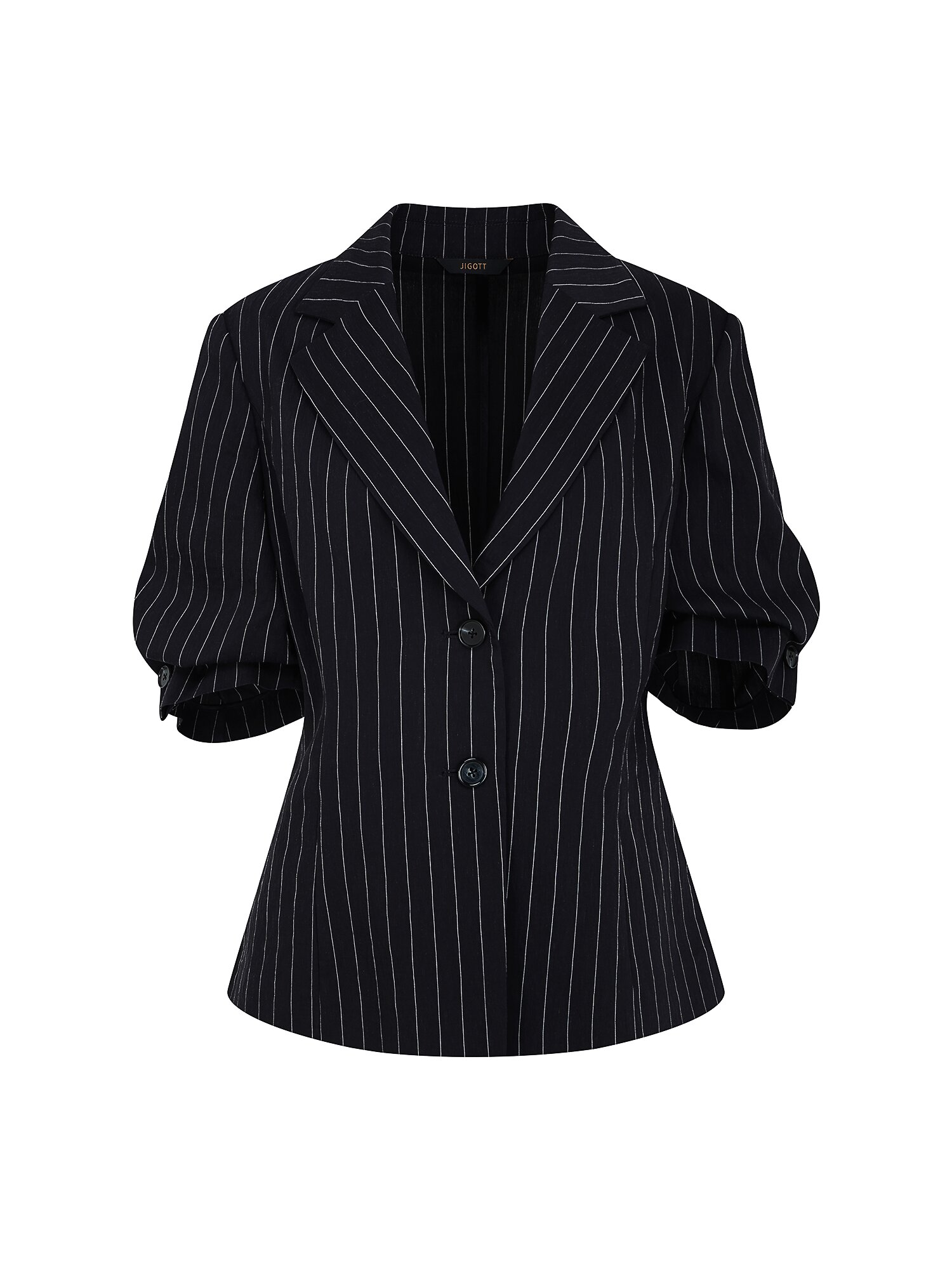 린넨 스트라이프 턱 슬리브 재킷 (STRIPE NAVY)