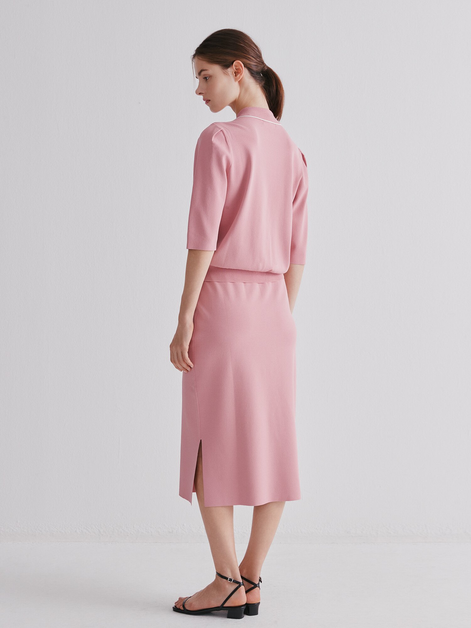 컬러 라인 7부 칼라 가디건 (PINK)