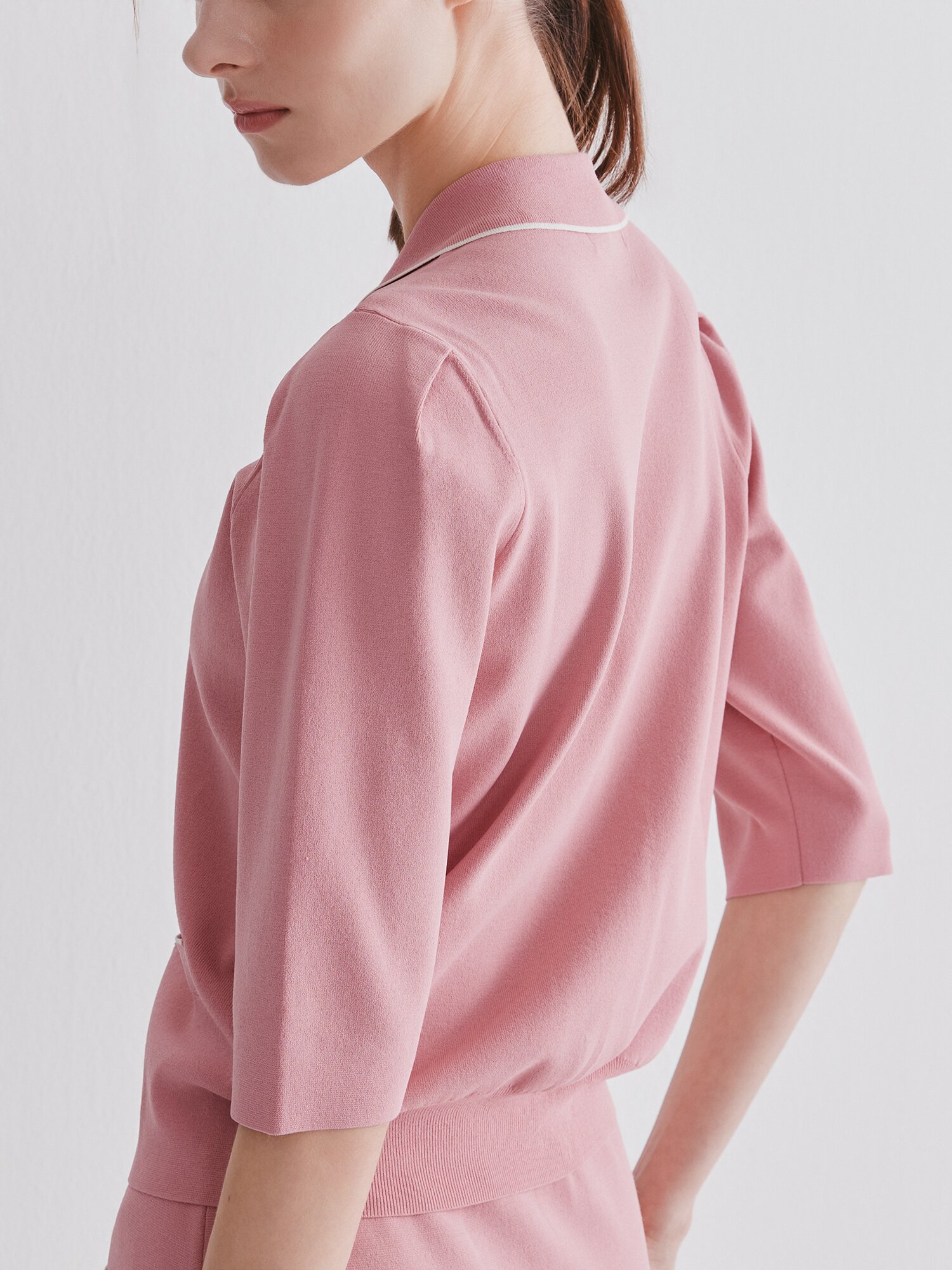 컬러 라인 7부 칼라 가디건 (PINK)