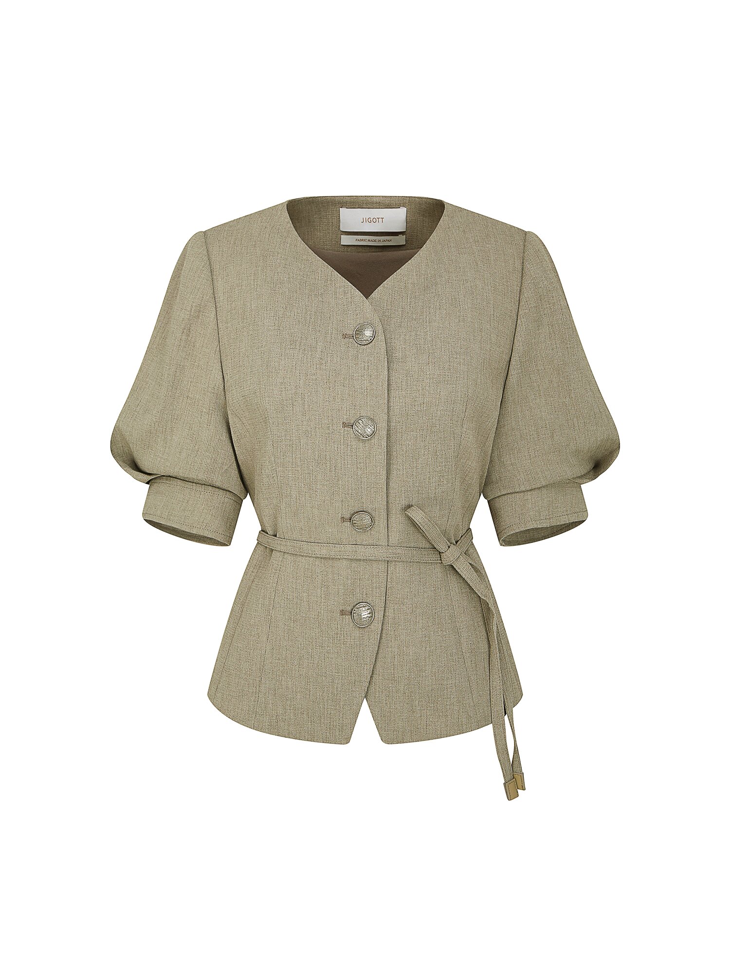 포멀 볼륨 슬리브 브이넥 재킷 (KHAKI)