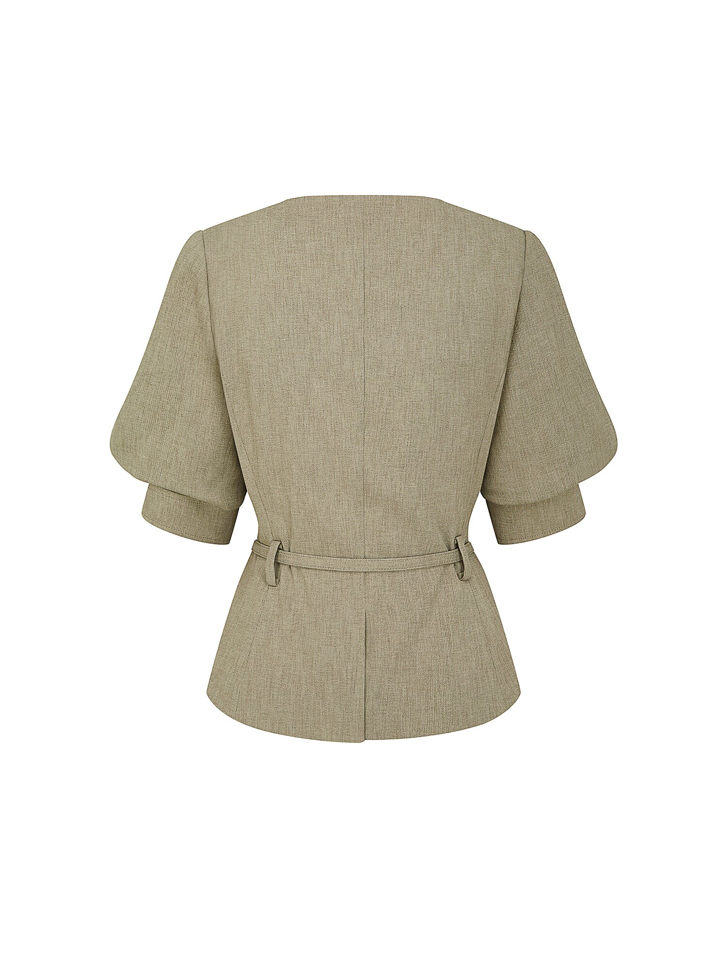 포멀 볼륨 슬리브 브이넥 재킷 (KHAKI)