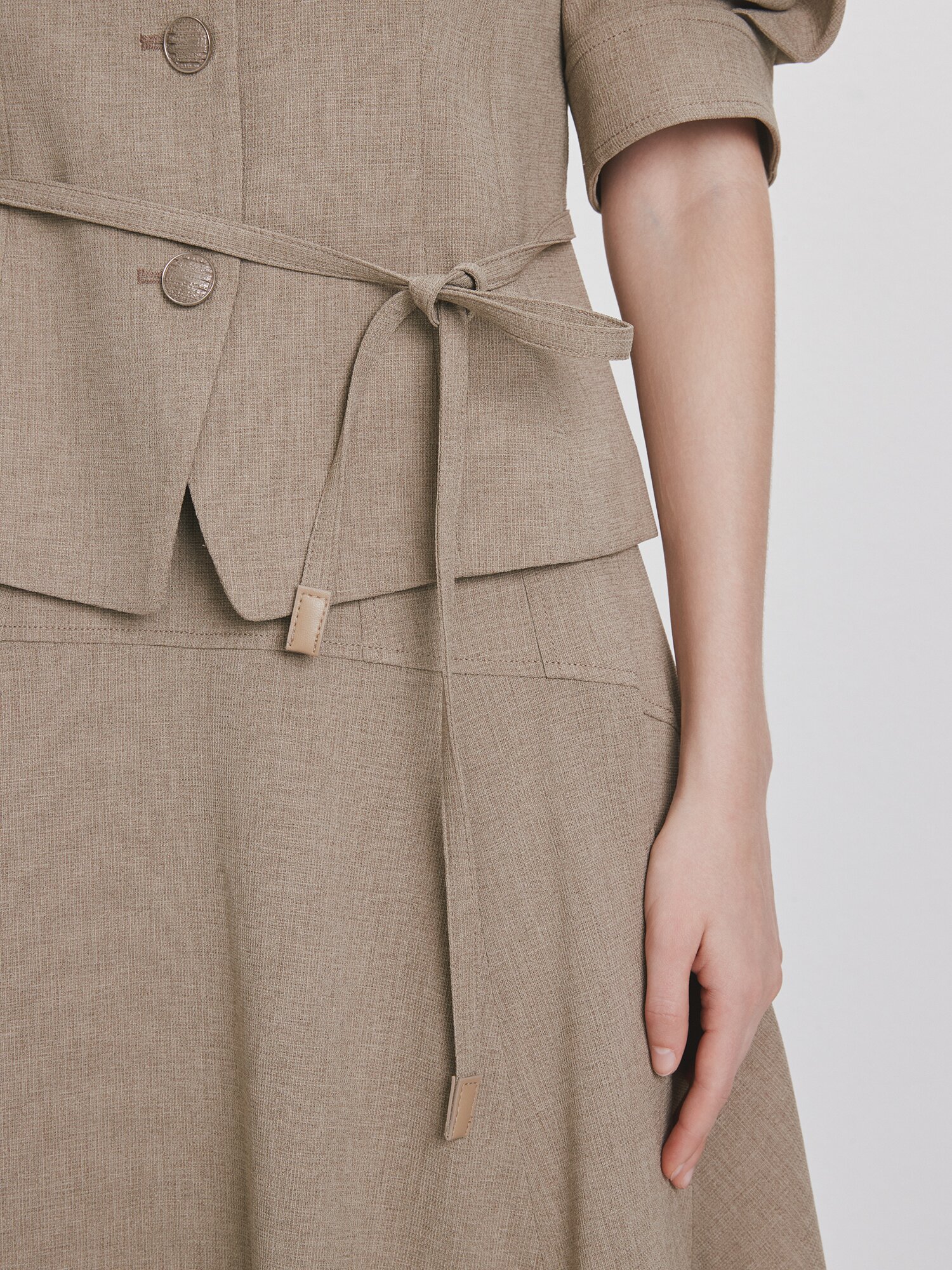 포멀 볼륨 슬리브 브이넥 재킷 (KHAKI)