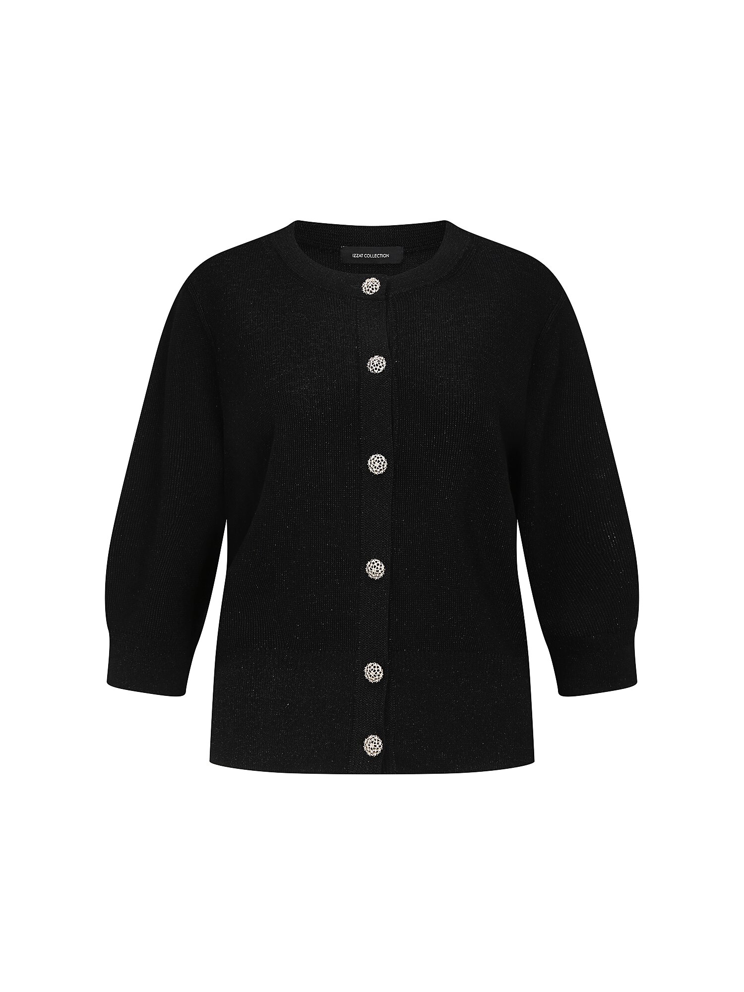글리터 볼륨 7부 라운드넥 가디건 (BLACK)