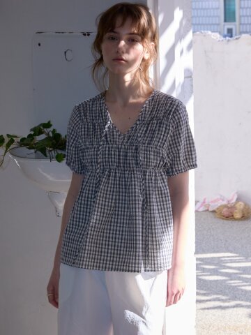 Roe Ribbon Check Blouse_White