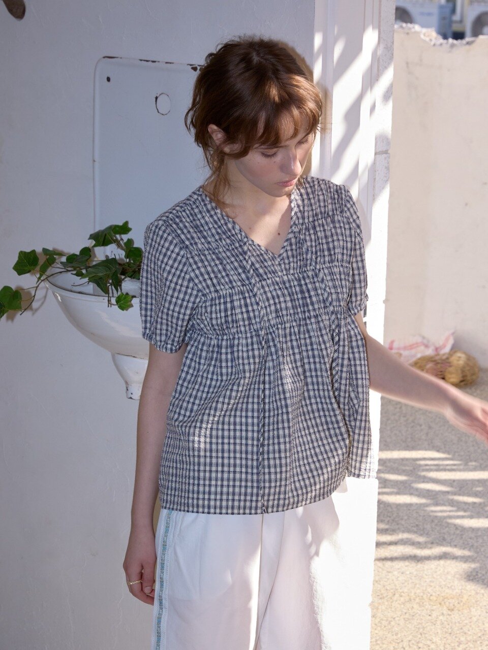 Roe Ribbon Check Blouse_White