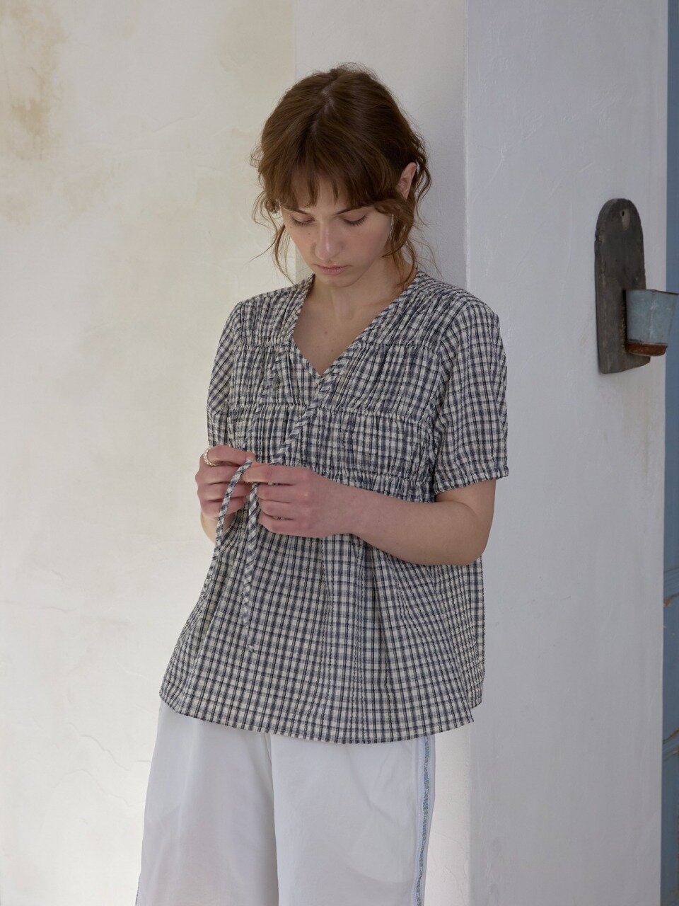 Roe Ribbon Check Blouse_White