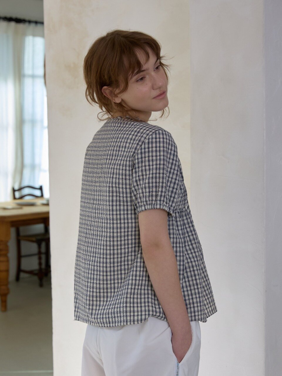 Roe Ribbon Check Blouse_White