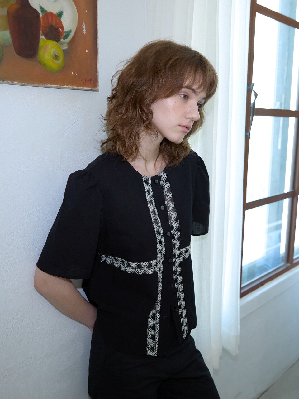 Lily Lace Contrast Blouse_Black